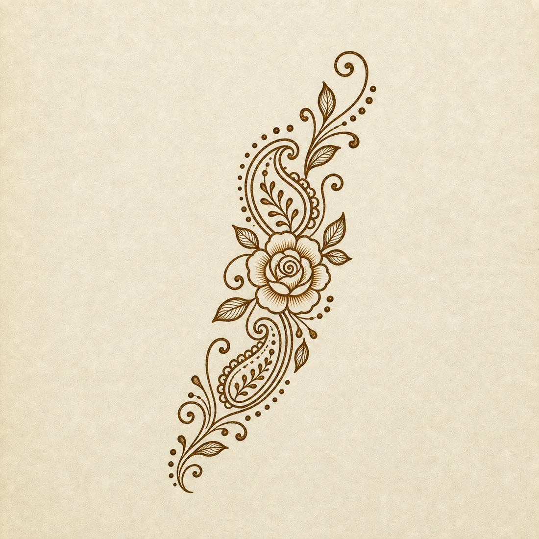 Easy Arabic mehndi airy floral vine template with two flowers and dotted curve
