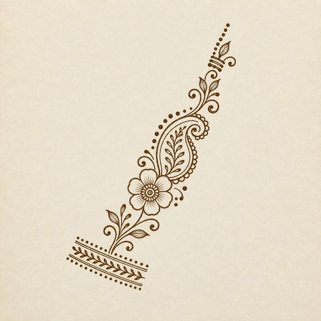 Easy Arabic mehndi bracelet and finger trail template with open flower paisley and dots