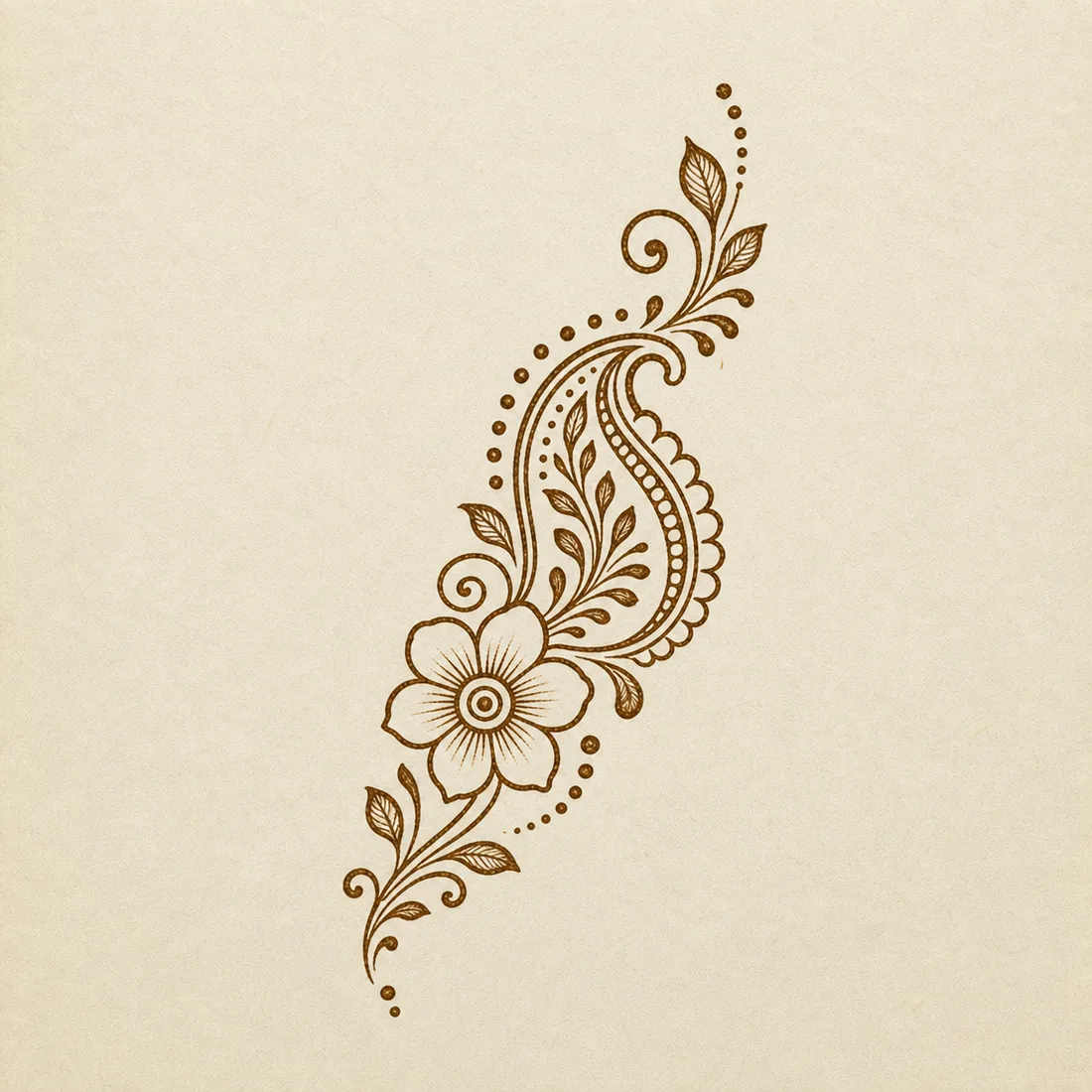 Easy Arabic mehndi mandala and paisley template with airy leaf sprays