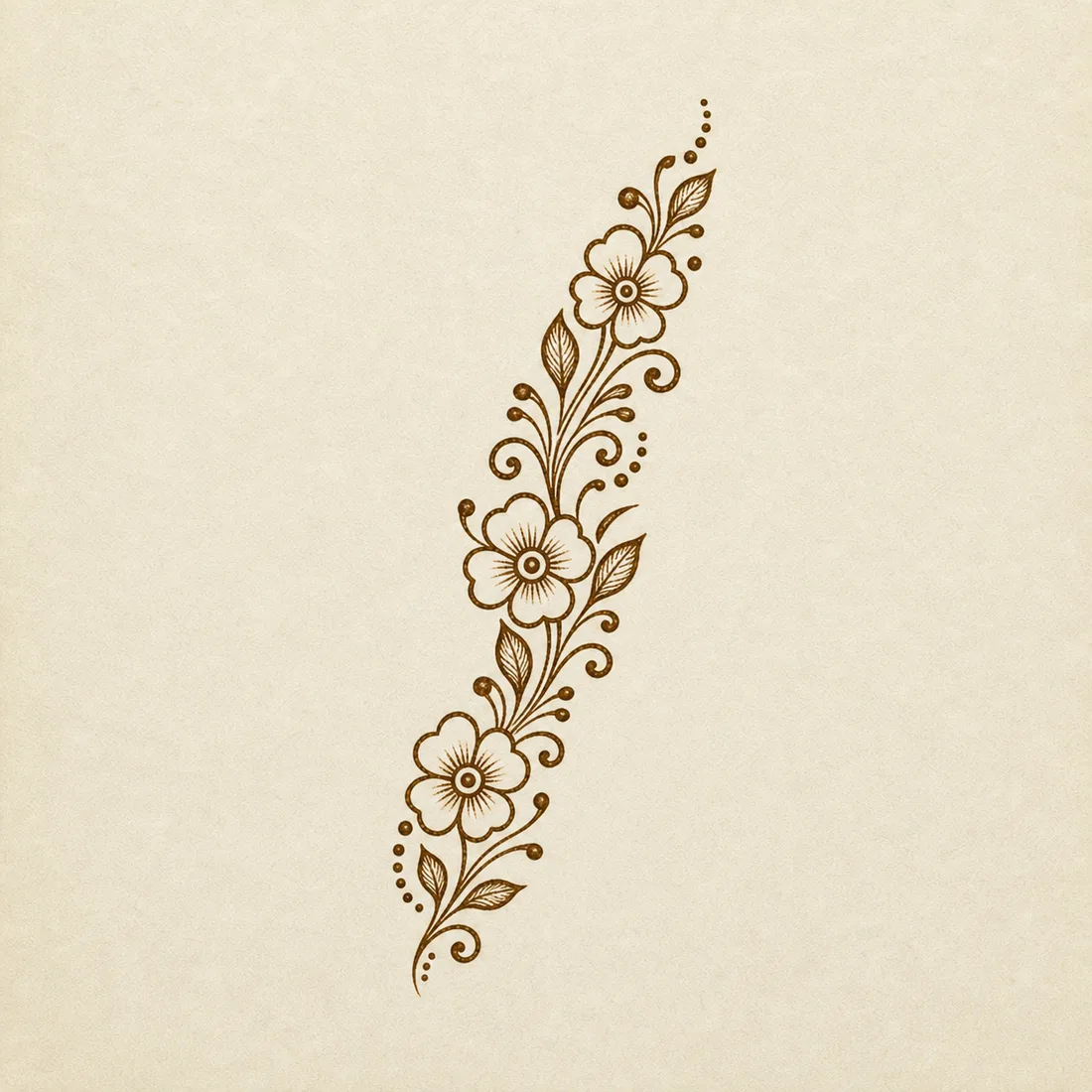 Easy Arabic mehndi open flower motif template with sweeping vine and paisley