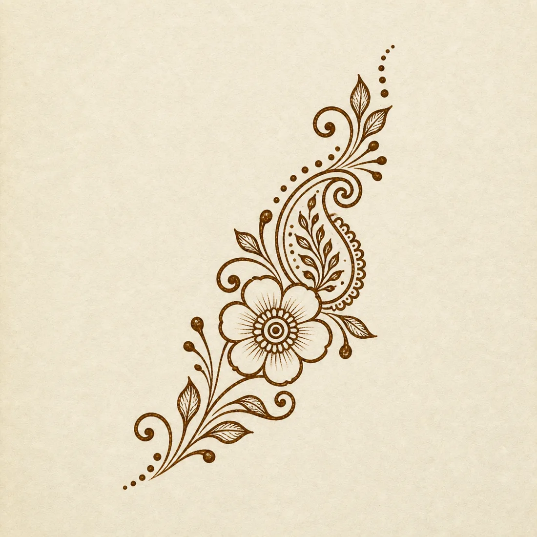 Easy Arabic mehndi open paisley vine template with flowers and leaves