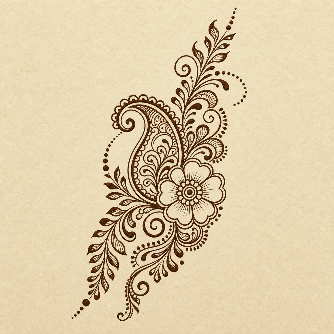 Easy Arabic style back hand mehndi paisley and floral vine template