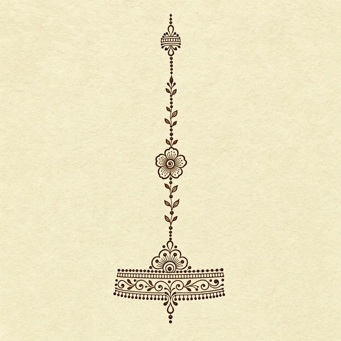 Easy back hand mehndi bracelet chain template with flower dots and finger trail