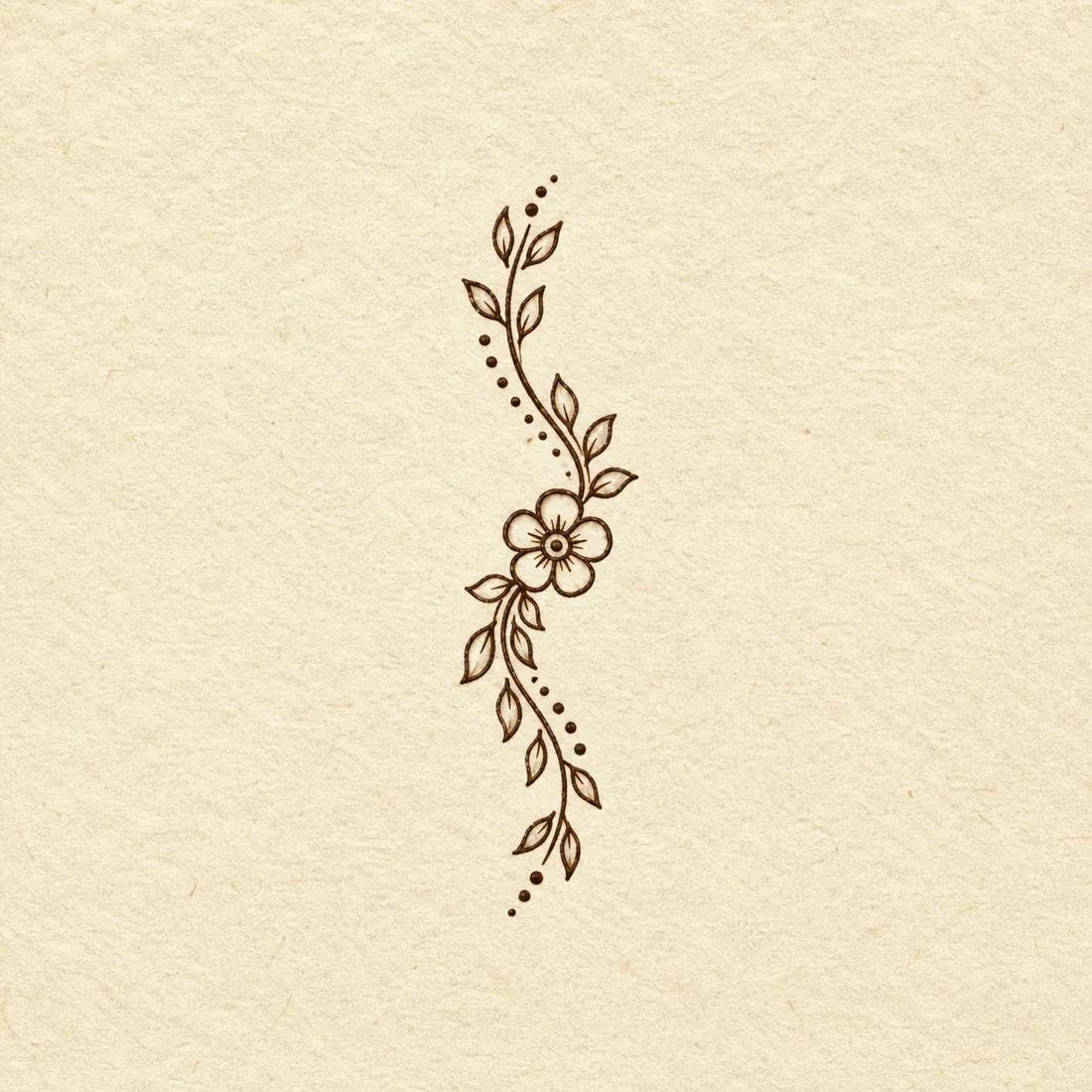 Minimal back hand henna design template with tiny flower leafy curve and dots