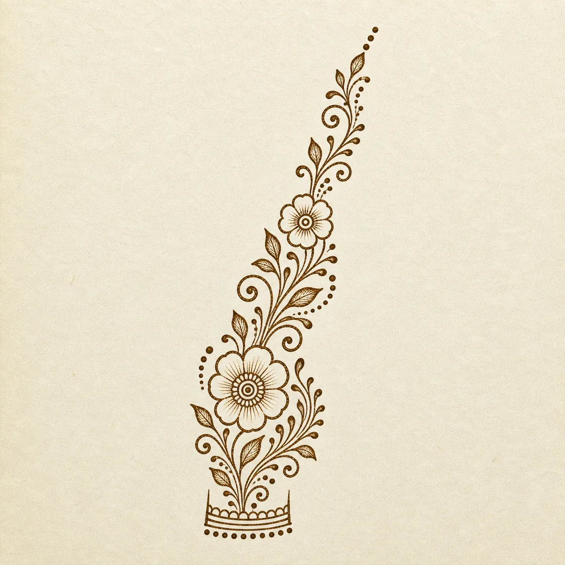 Easy front hand mehndi floral trail template on ivory paper