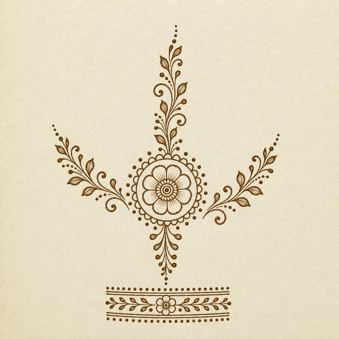Easy front hand mehndi palm mandala template with leafy trails