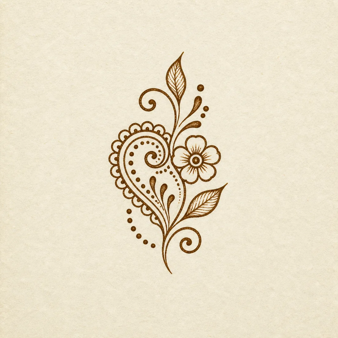 Small heart paisley henna design for kids template with flower and leaves
