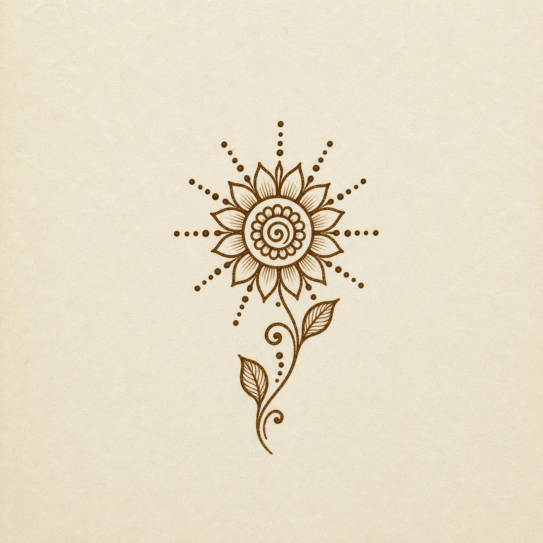 Small sunburst mandala henna design for kids template with dotted rays