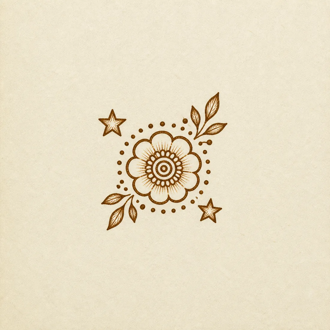 Tiny mandala flower henna design for kids template with dotted halo and stars