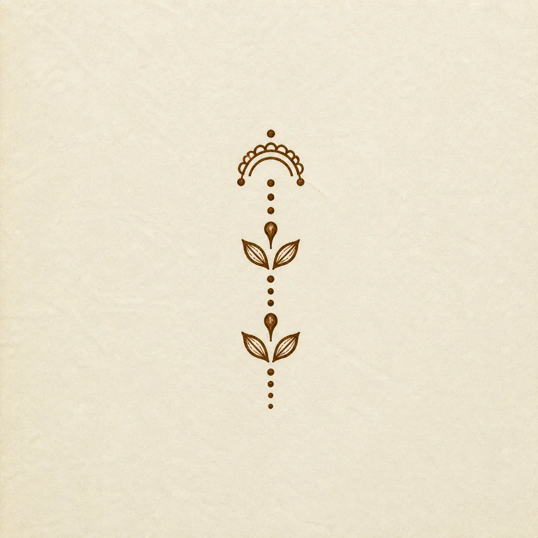 Minimal finger accent henna template with dot trail leaves and fingertip arch