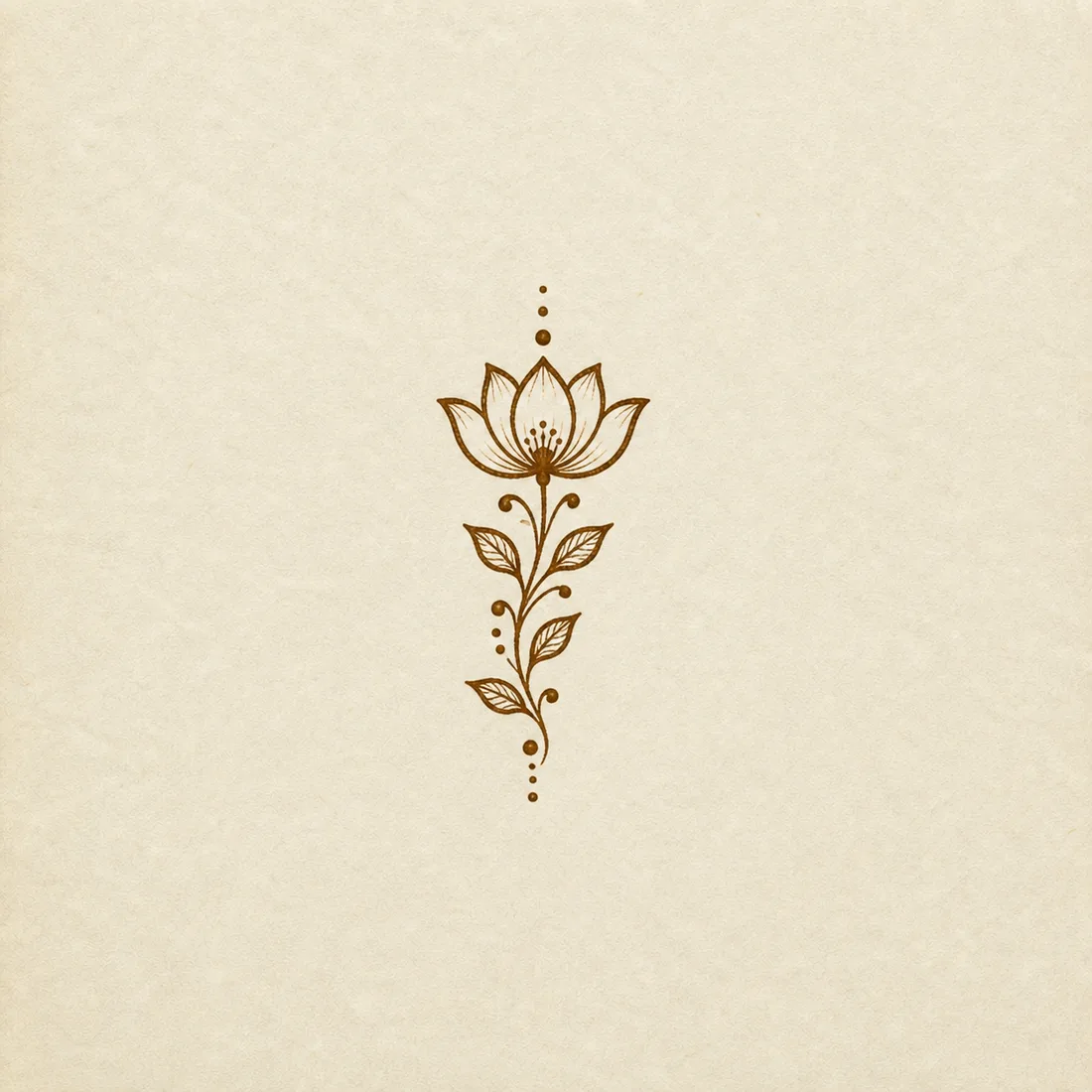 Minimal lotus henna design template with leaves and dots on ivory paper