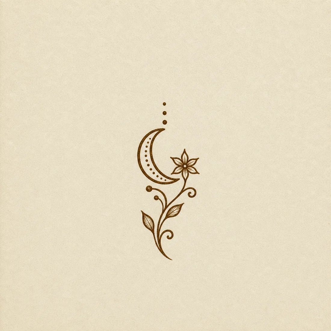 Minimal crescent moon henna design template with dots and short vine