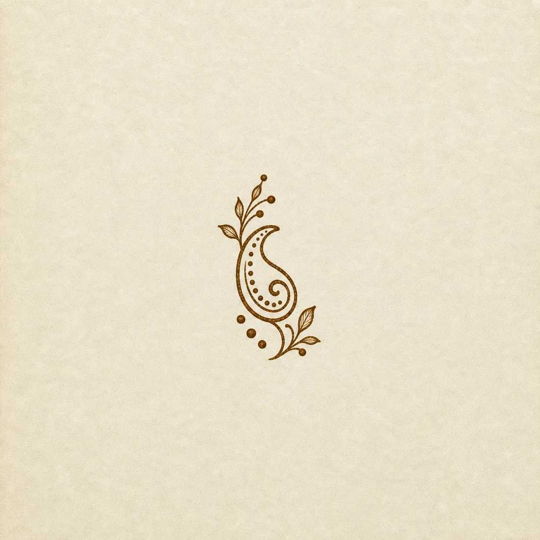 Minimal open paisley henna design template with tiny leaves and dots