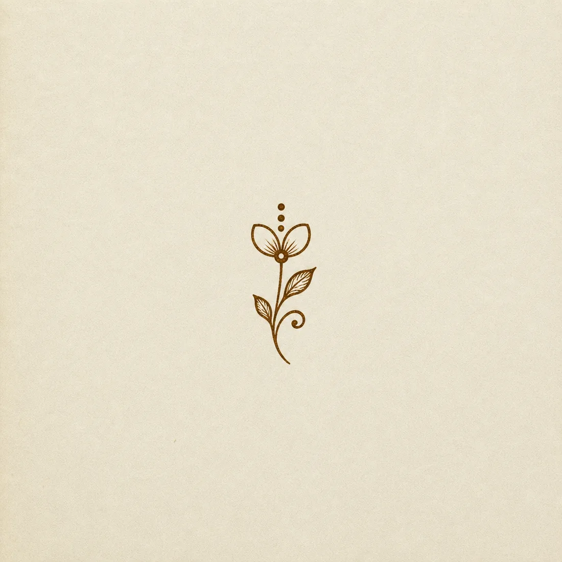 Tiny minimal flower henna design template with curved stem and two leaves