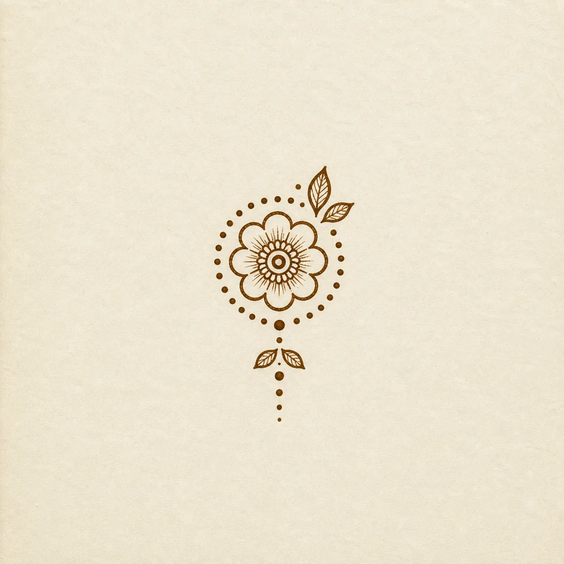 Minimal tiny mandala henna design template with dotted halo and leaves