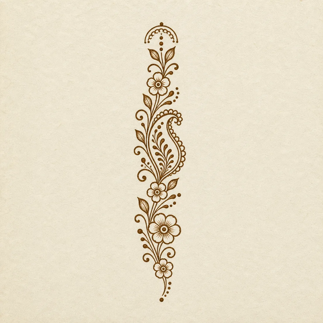 Simple Arabic inspired finger mehndi template with open paisley flowers and dots