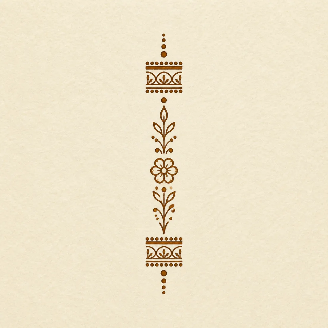 Simple double ring band finger mehndi template with leaves dots and short vine