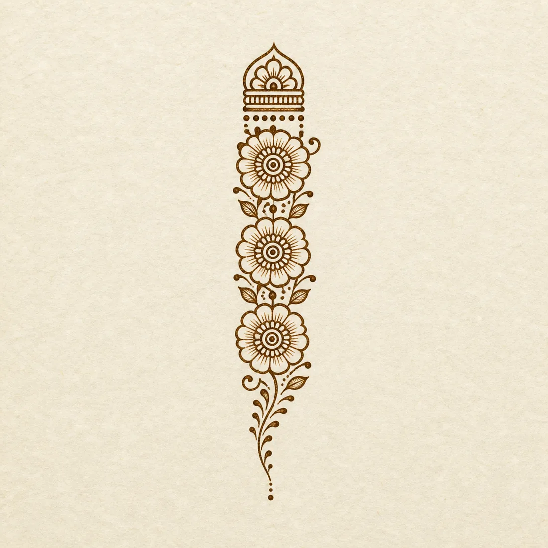 Simple finger mehndi template with stacked small flowers and dotted cap