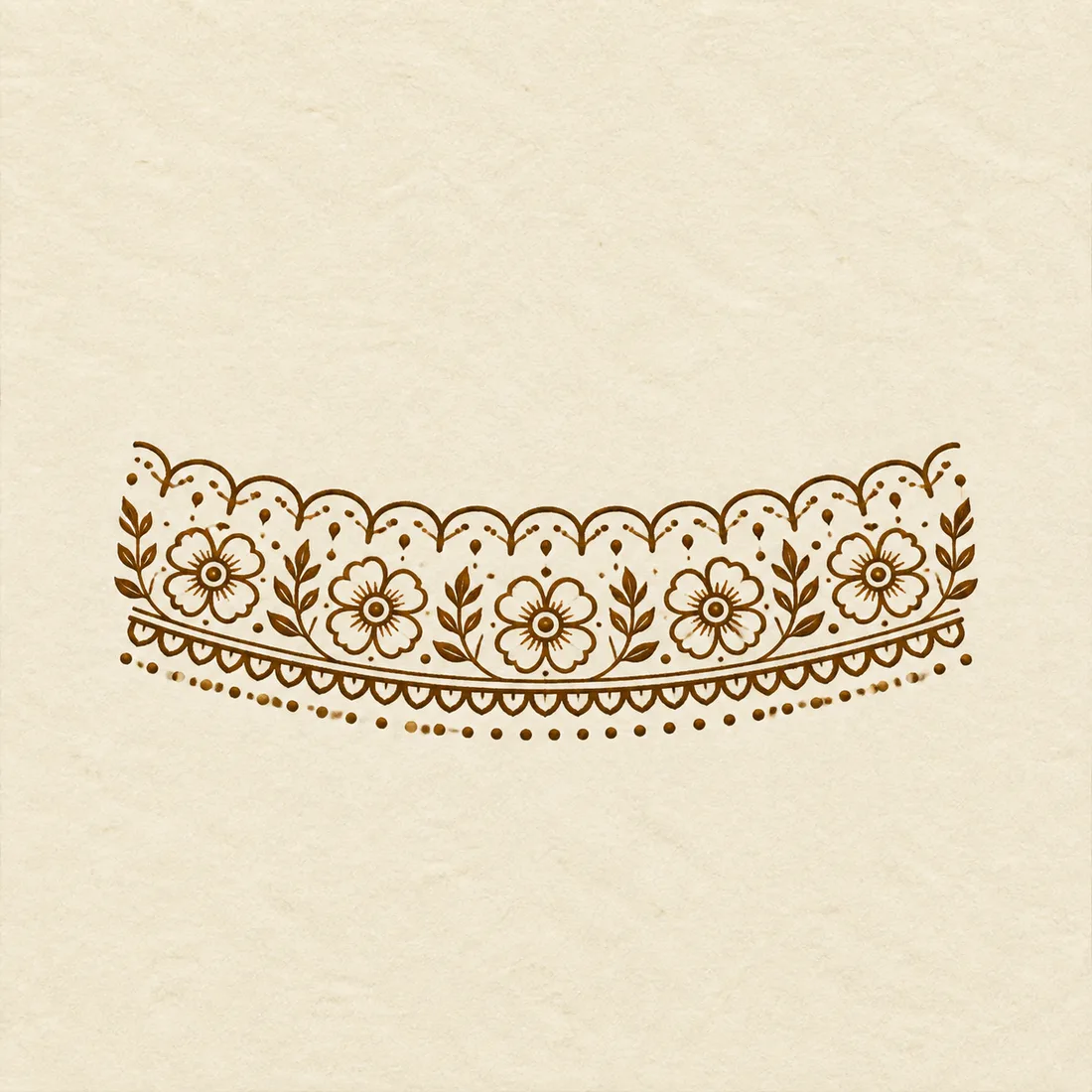 Simple daisy bracelet mehndi border template with scallops leaves and dotted rows