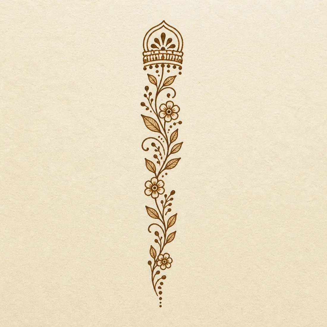 Beginner finger vine mehndi design template with leaves dots and fingertip motif