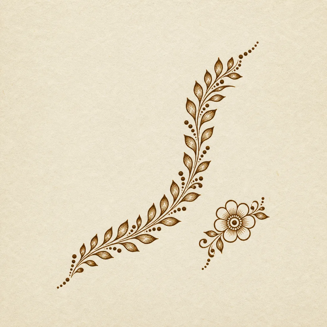 Leaf bracelet mehndi design template with a small side flower