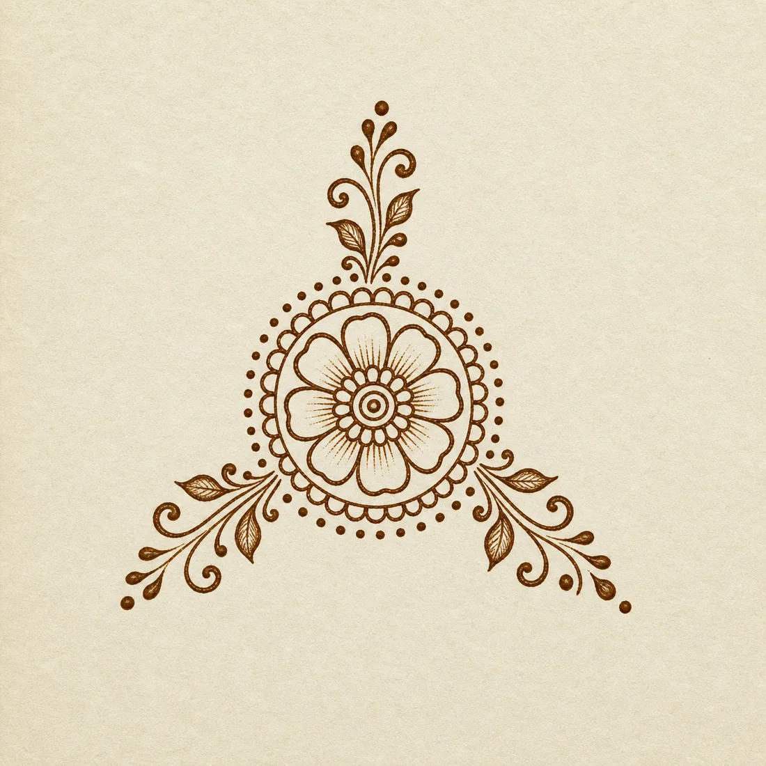 Small mandala palm mehndi design template with dotted halo and leafy trails