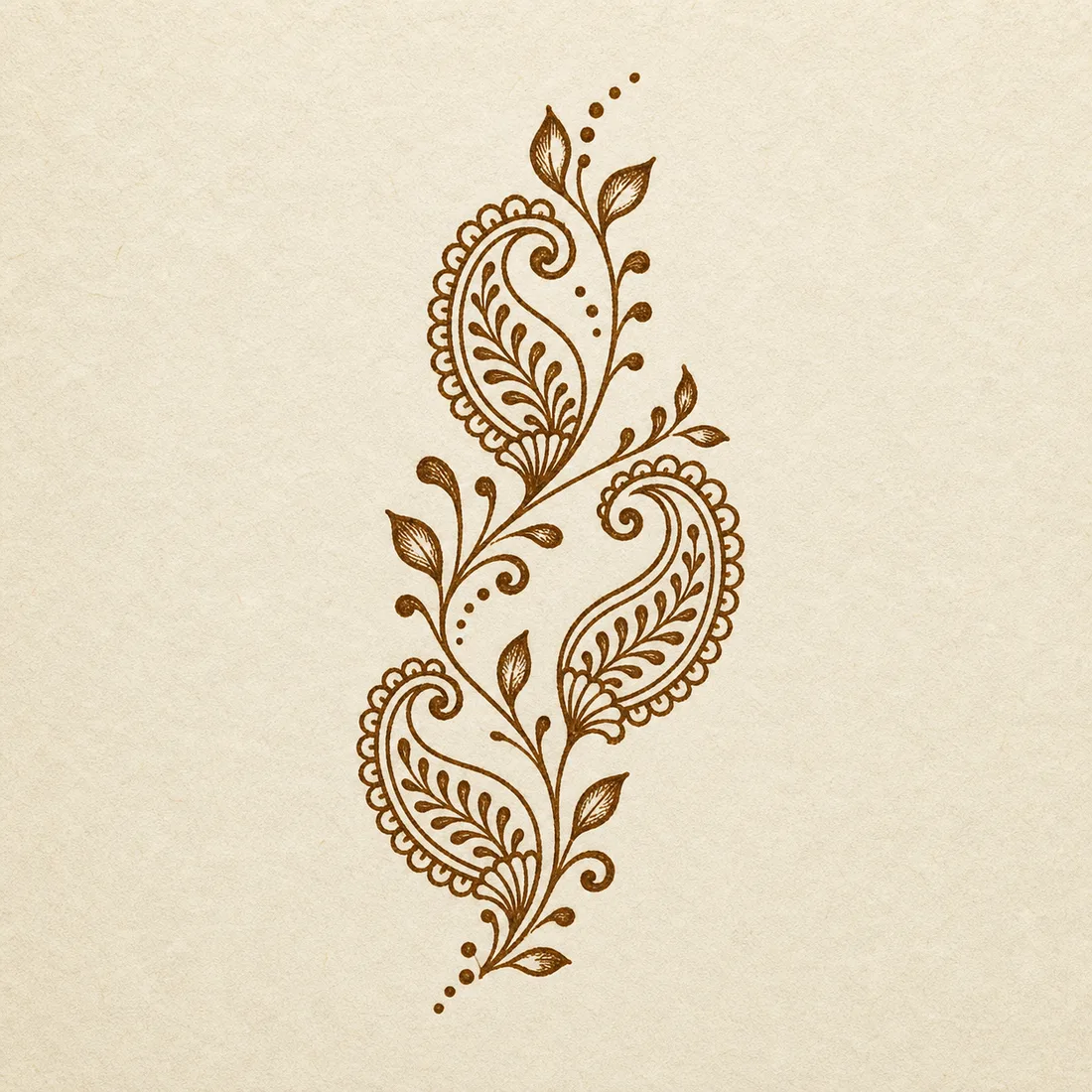Minimal paisley mehndi design template with open vines and dotted accents